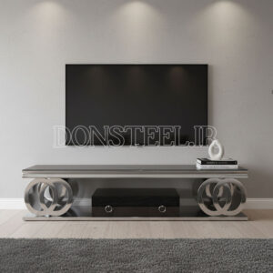 میز تلویزیون استیل مدل آئودی نقره‌ای (1)