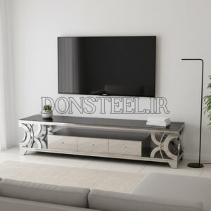 میز تلویزیون استیل مدل دبورا نقره‌ای