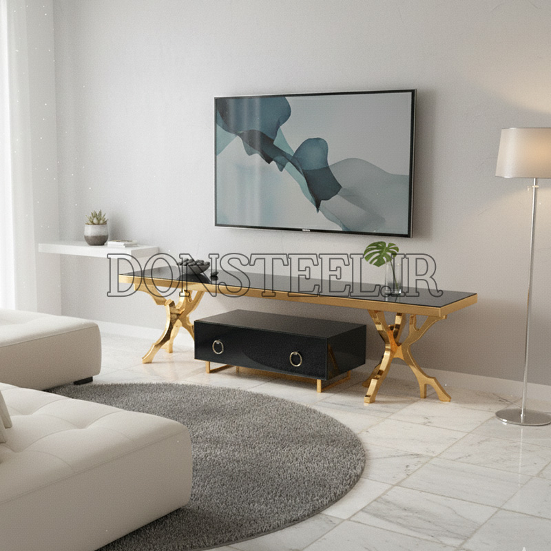میز تلویزیون استیل مدل درختی 1 میز تلویزیون استیل مدل درختی طلایی