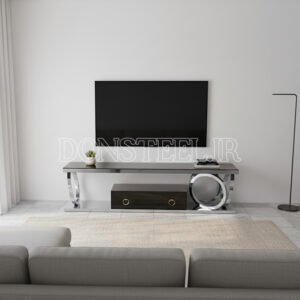 میز تلویزیون استیل مدل چهارحلقه نقرهای