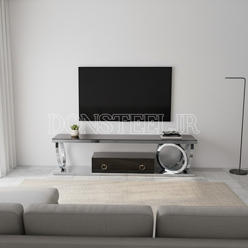میز تلویزیون استیل مدل چهارحلقه 2 میز تلویزیون استیل مدل چهارحلقه نقرهای