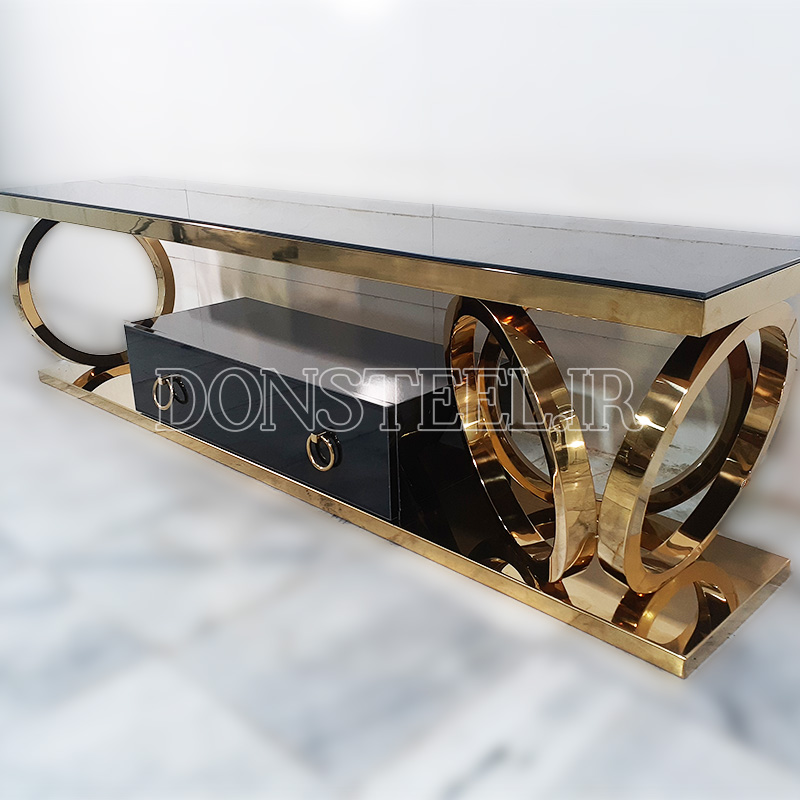 میز تلویزیون استیل مدل چهارحلقه 3 میز تلویزیون استیل مدل چهارحلقه طلایی 1