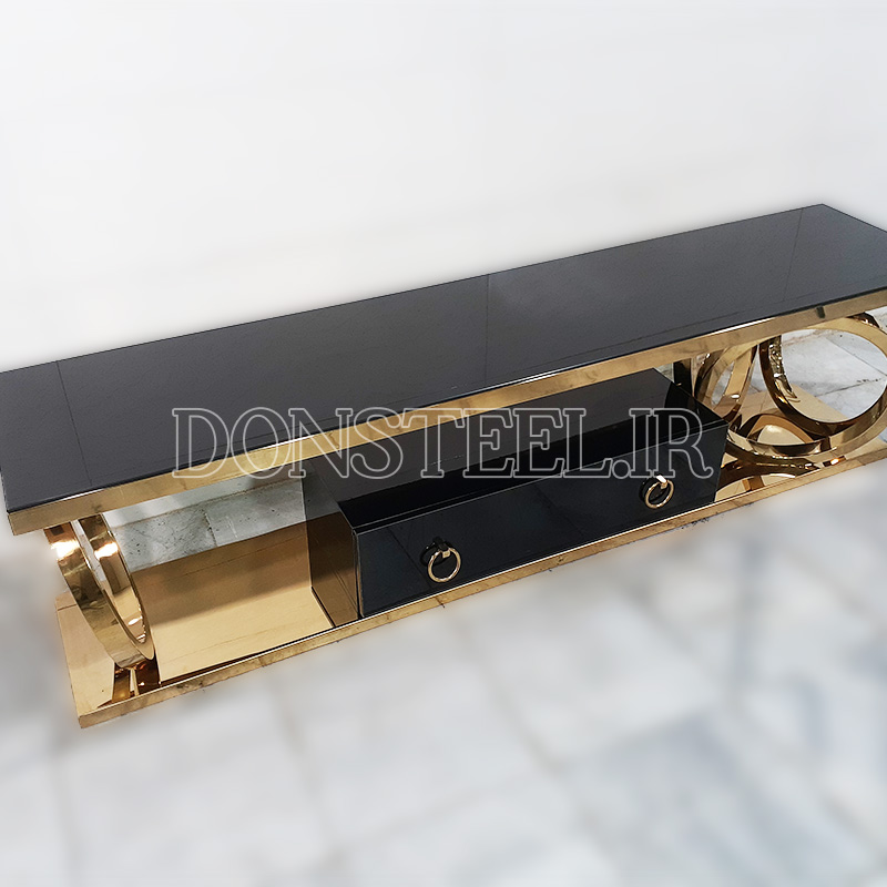 میز تلویزیون استیل مدل چهارحلقه 4 میز تلویزیون استیل مدل چهارحلقه طلایی 2