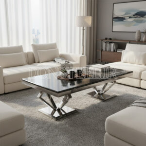 میز جلو مبلی استیل مدل الماس نقره‌ای