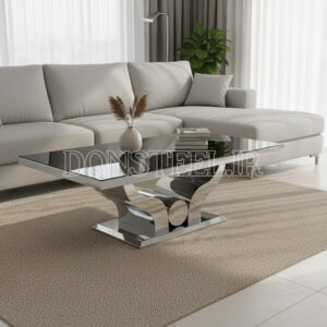 میز جلو مبلی استیل مدل بازویی نقره‌ای