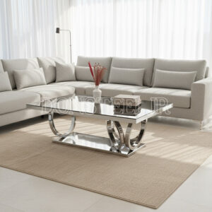 میز جلومبلی استیل مدل چهارحلقه نقره‌ای