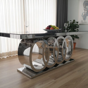 میز ناهارخوری استیل مدل آئودی نقرهای (1)