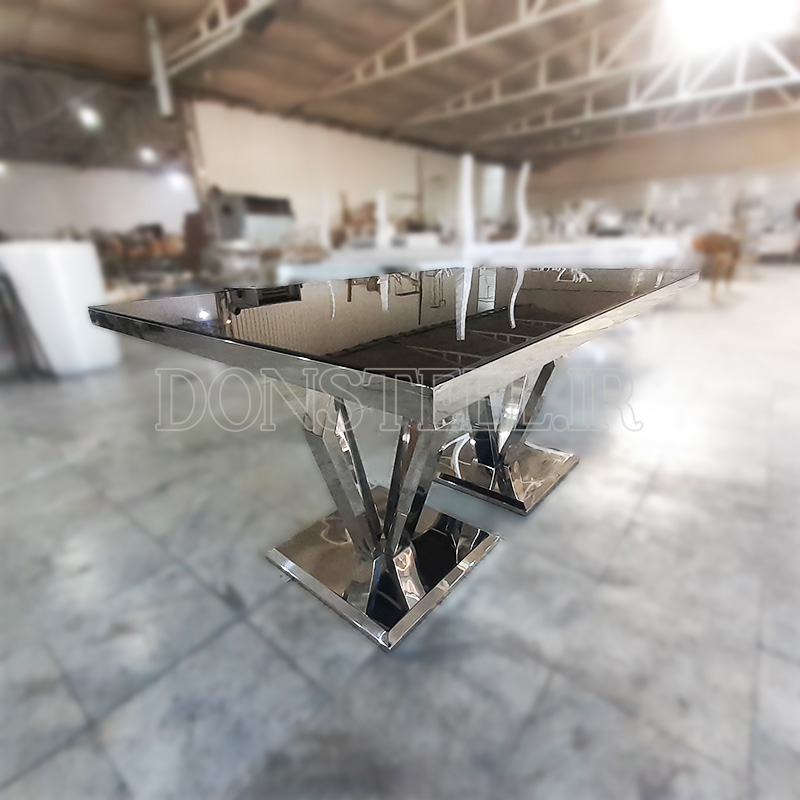 میز ناهارخوری استیل مدل الماس 2 میز ناهارخوری استیل مدرن مدل الماس نقرهای