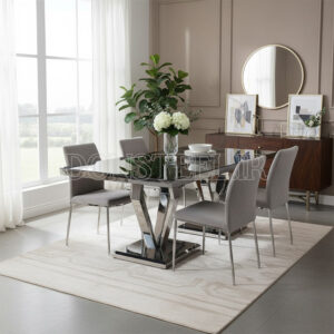 میز ناهارخوری استیل مدرن مدل الماس نقرهای لوکس