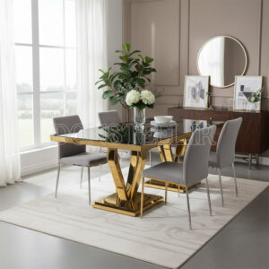 میز ناهارخوری استیل مدرن مدل الماس طلایی لوکس
