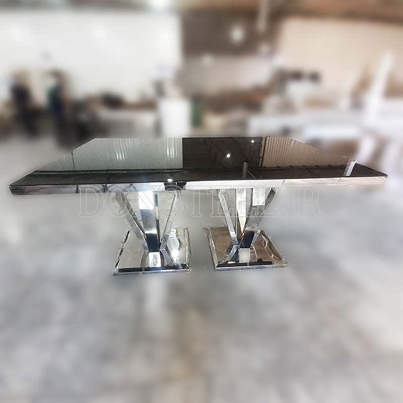 میز ناهارخوری استیل مدل الماس میز ناهارخوری استیل مدرن مدل الماس نقرهای لوکس