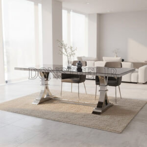 میز ناهارخوری استیل مدل ایفل نقره‌ای