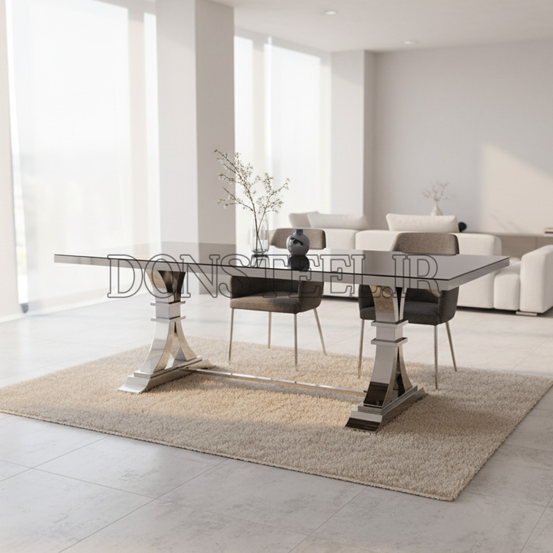 میز ناهارخوری استیل مدل ایفل 2 میز ناهارخوری استیل مدل ایفل نقرهای