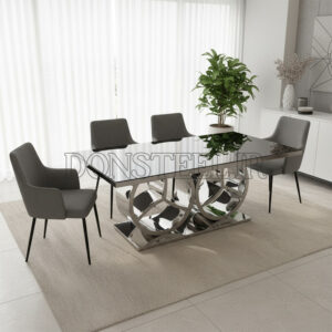 میز ناهارخوری استیل مدل بنز نقره‌ای