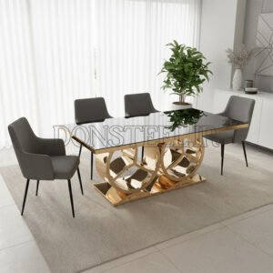 میز ناهارخوری استیل مدل بنز طلایی