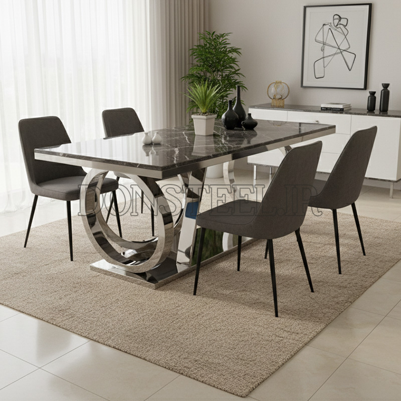 میز ناهارخوری استیل مدل چهارحلقه 2 میز ناهارخوری استیل مدل چهارحلقه نقرهای 1