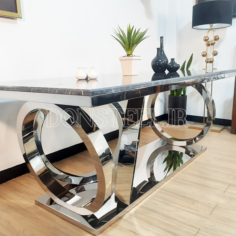 میز ناهارخوری استیل مدل چهارحلقه 4 میز ناهارخوری استیل مدل چهارحلقه نقرهای 3
