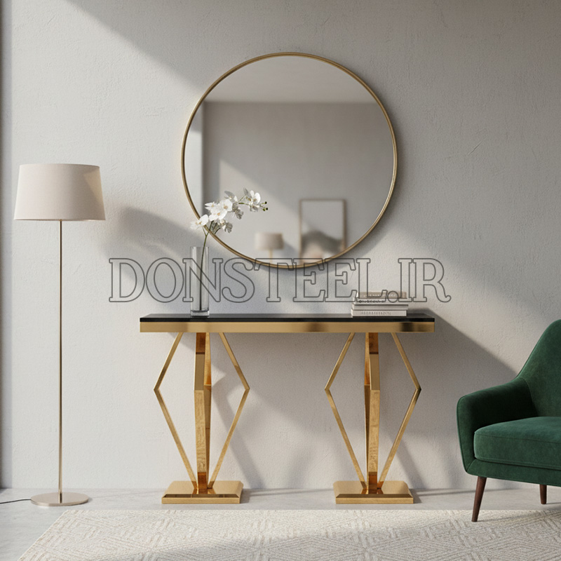 کنسول استیل مدل الماس دو پایه 1 کنسول استیل مدل الماس دو پایه طلایی