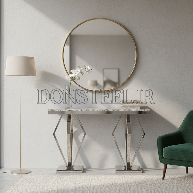 کنسول استیل مدل الماس دو پایه 2 کنسول استیل مدل الماس دو پایه نقرهای