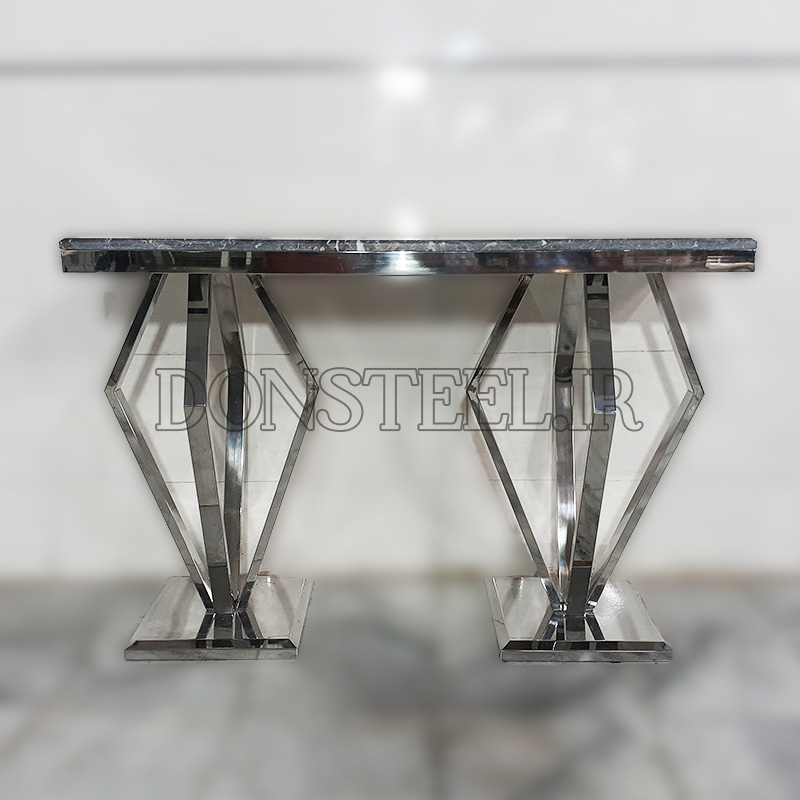 کنسول استیل مدل الماس دو پایه 3 کنسول استیل مدل الماس دو پایه نقرهای 2